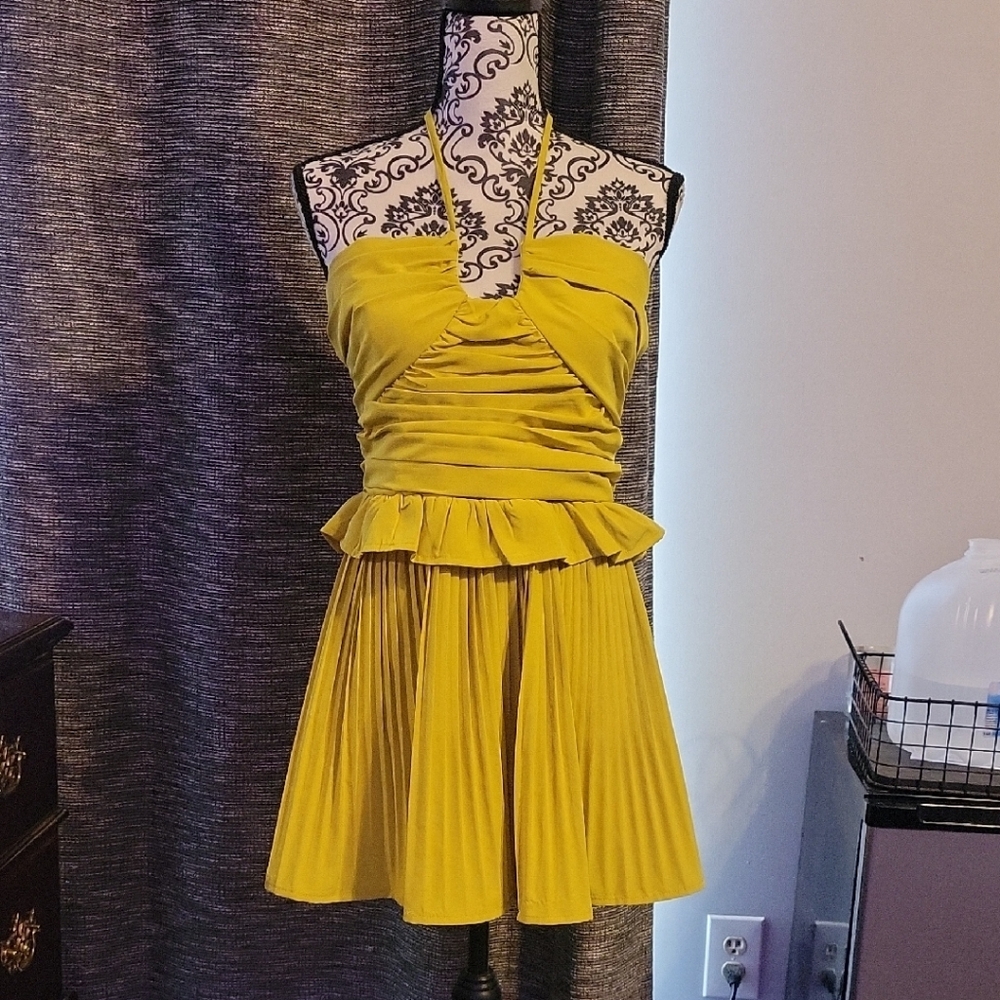 Lime Halter Dress with Pleated Skort